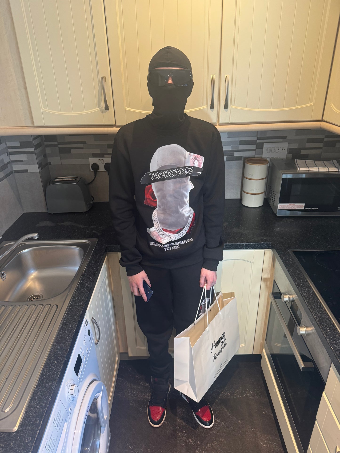 Hunnas Onto Thousands UK - "Balaclavas, Money & Roses" Tracksuit Set - Black