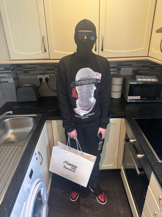 Hunnas Onto Thousands UK - "Balaclavas, Money & Roses" Tracksuit Set - Black