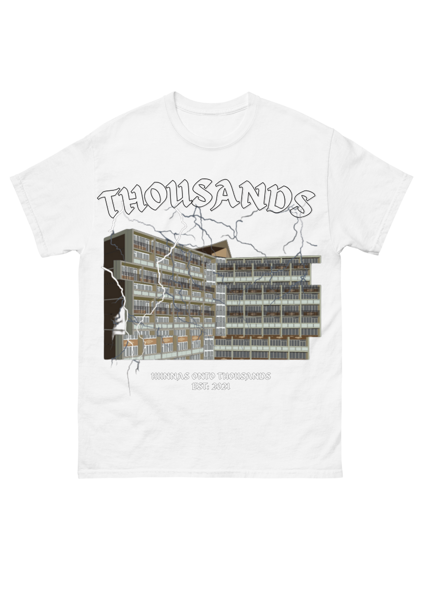 Hunnas Onto Thousands UK -  Official "The Flats" T - Shirt - Black / White