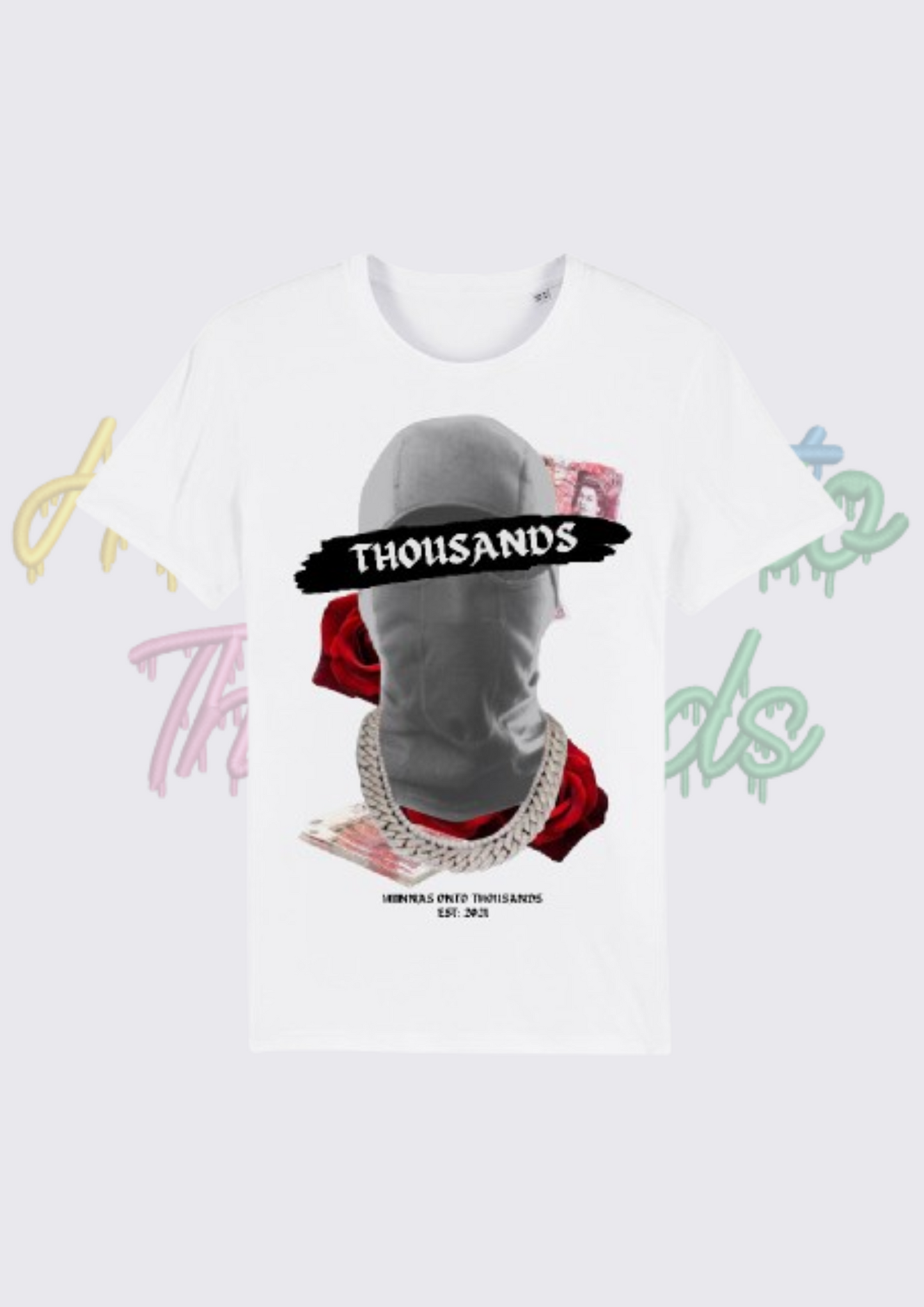 Hunnas Onto Thousands UK - "Balaclavas, Money & Roses" T-Shirt Black/White