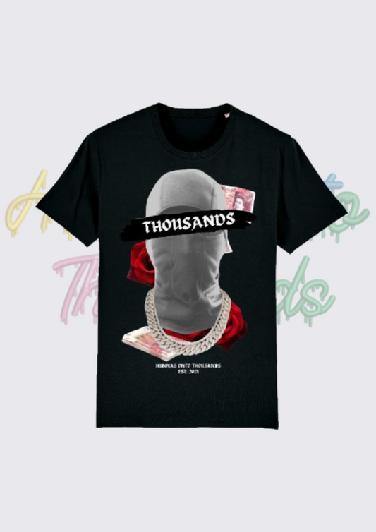 Hunnas Onto Thousands UK - "Balaclavas, Money & Roses" T-Shirt Black/White