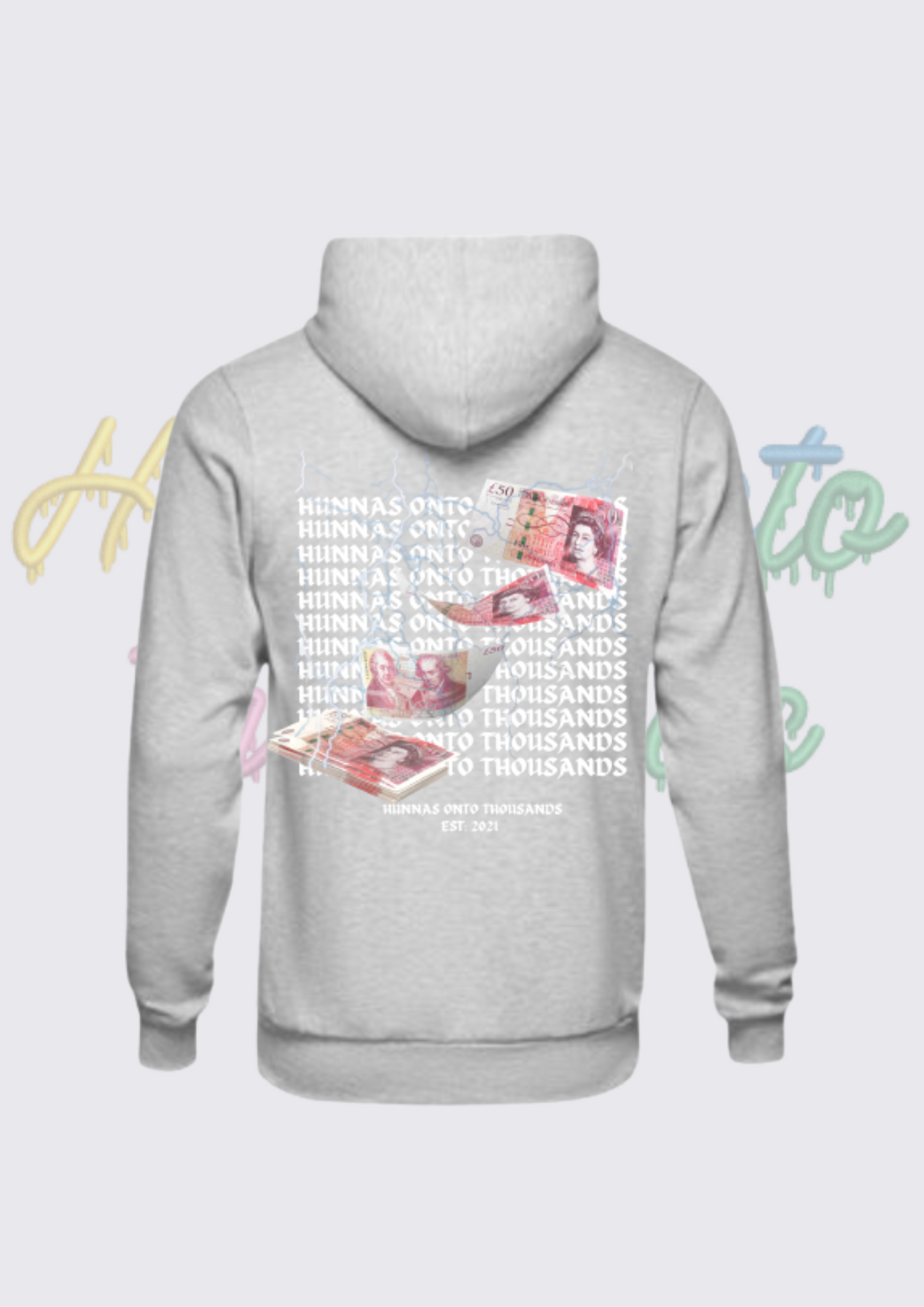 Hunnas Onto Thousands -  Official “£50 Notes” Hoodie - Black/Grey