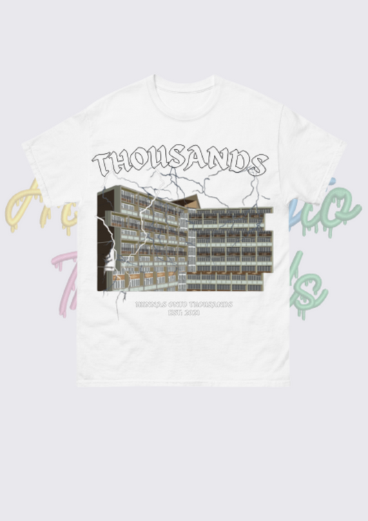 Hunnas Onto Thousands UK -  Official "The Flats" T - Shirt - Black / White