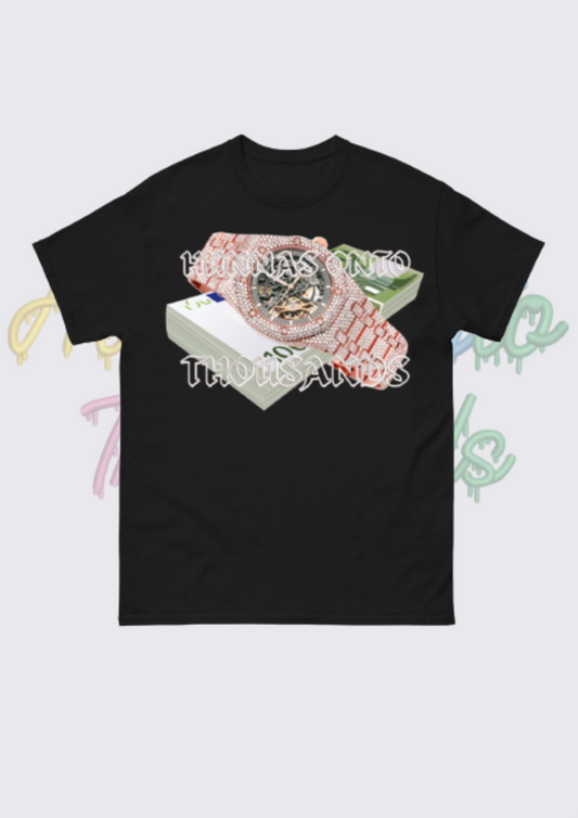 Hunnas Onto Thousands UK -  Official "Bustdown AP" T - Shirt - Black