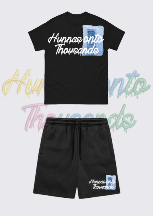 Hunnas Onto Thousands UK - Official "Ice Block"  T-Shirt + Shorts Set - Black